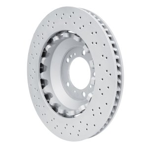 Porsche 718 Cayman Brake Rotor (1) - Right Front - R1 Concepts - Hi-Carbon Alloy GEOMET Coated Rotor - Drilled - `16-`23